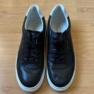 Cole Haan Black Leather Low-Top Sneakers with White Soles